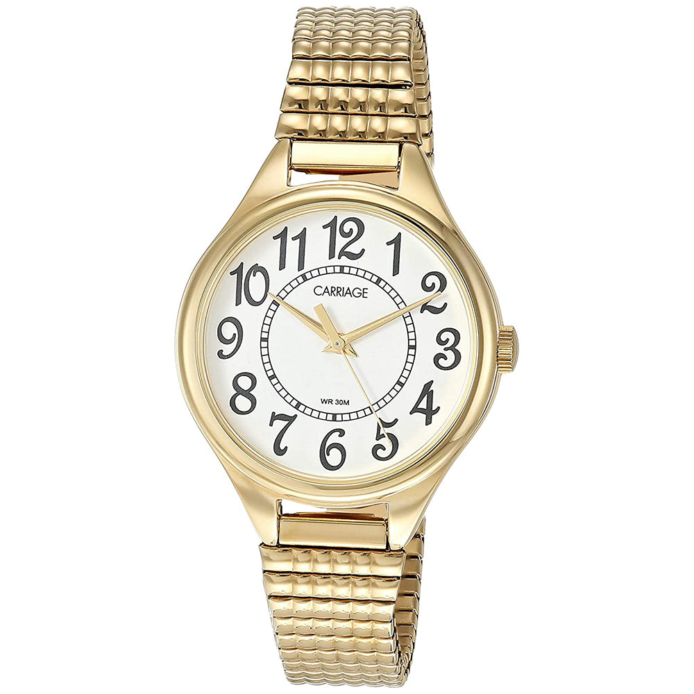 Timex Carriage Womens Gold-Tone Stainless Steel Bracelet White Analog —  
