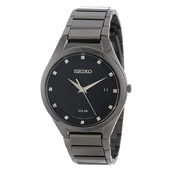 Seiko Mens Solar Black Dial Band Stainless Steel Dress Watch - SNE243 —  