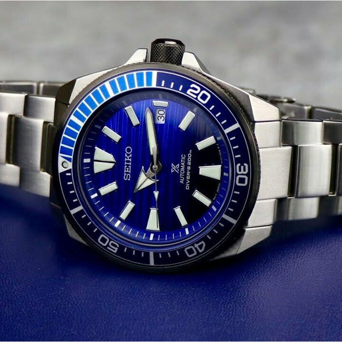 Seiko Mens PROSPEX Blue Dial Silver Band Stainless Steel Watch - SRPC93
