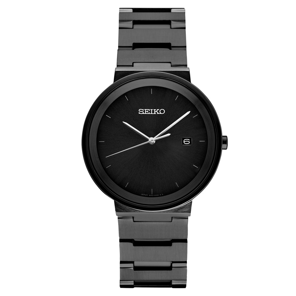 Seiko Men's Black Sunray Dial and Stainless Steel Band in Black Ion Fi —  