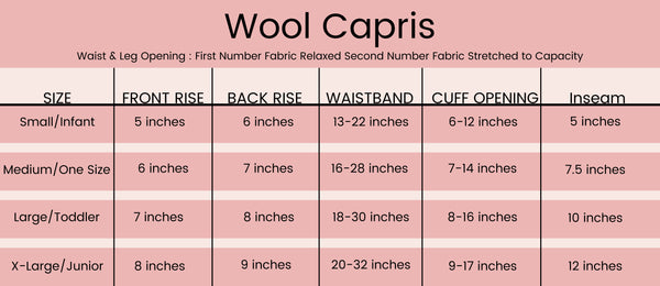 Wool Capri Measurement Chart The Blythe Life