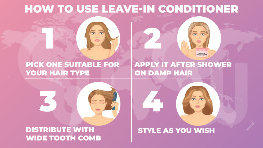How to use leave-in conditioner - Infographic with 4 steps