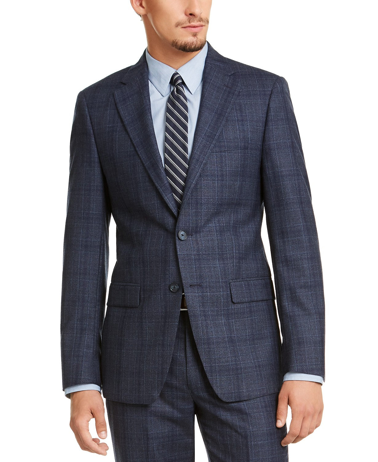 Calvin Klein Men's Slim-Fit Blue Plaid Suit Jacket – 