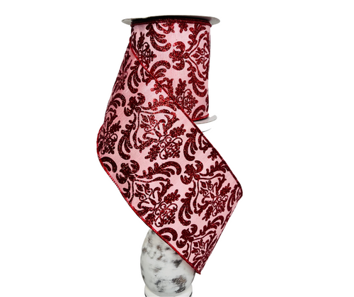 2.5x10YD Bold Damask Faux Dupioni Wired Ribbon - Cranberry/Red - Eleg –  TCTCrafts