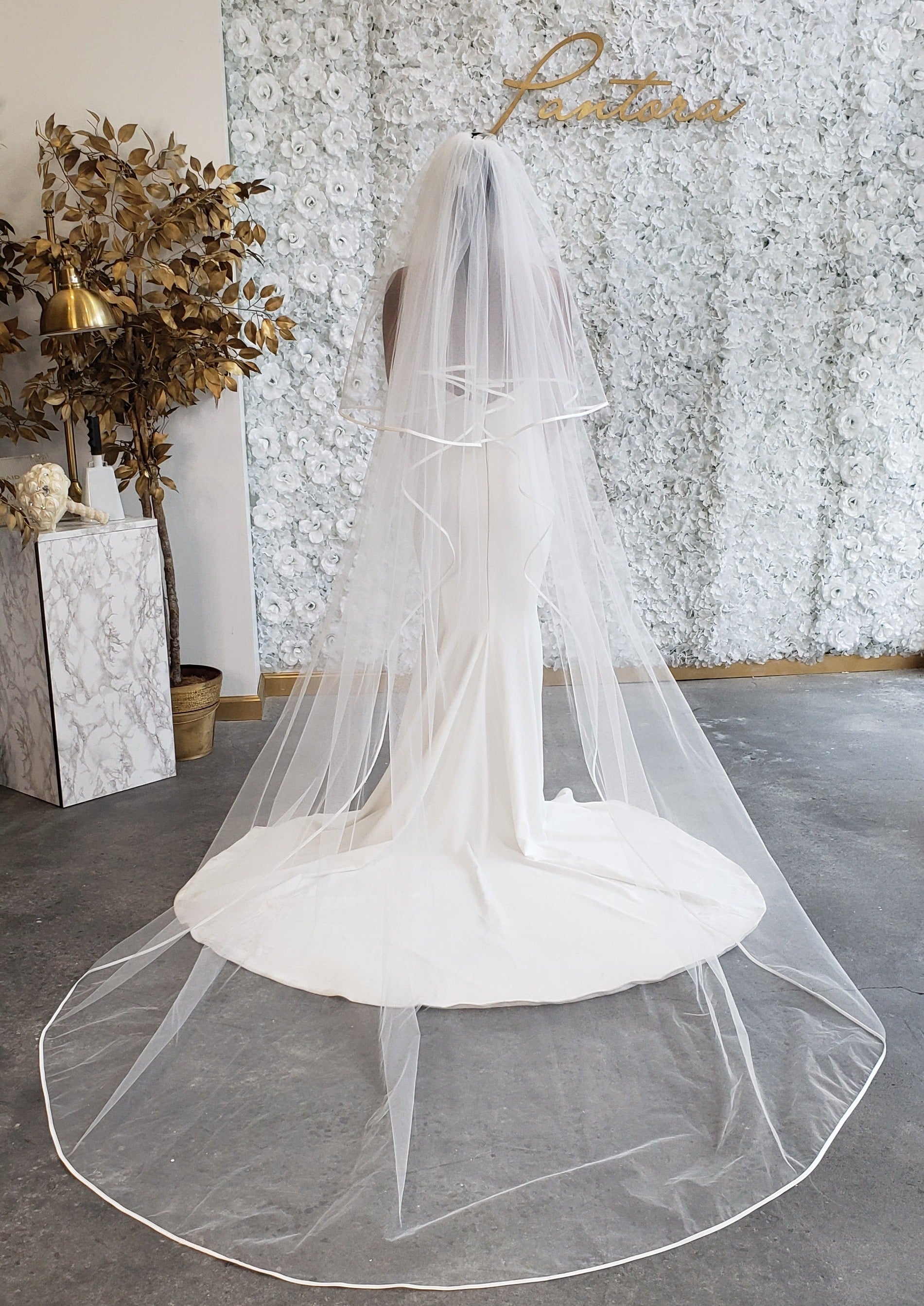 Ansonia Bridal Pearl Scatter Royal Cathedral Wedding Veil Elena Designs E1371