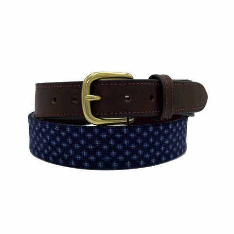 Charleston Belt Falling Leaves Texture Pattern Navy Needlepoint