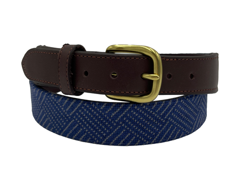 Charleston Belt Navy Texture Basketweave Needlepoint Belt