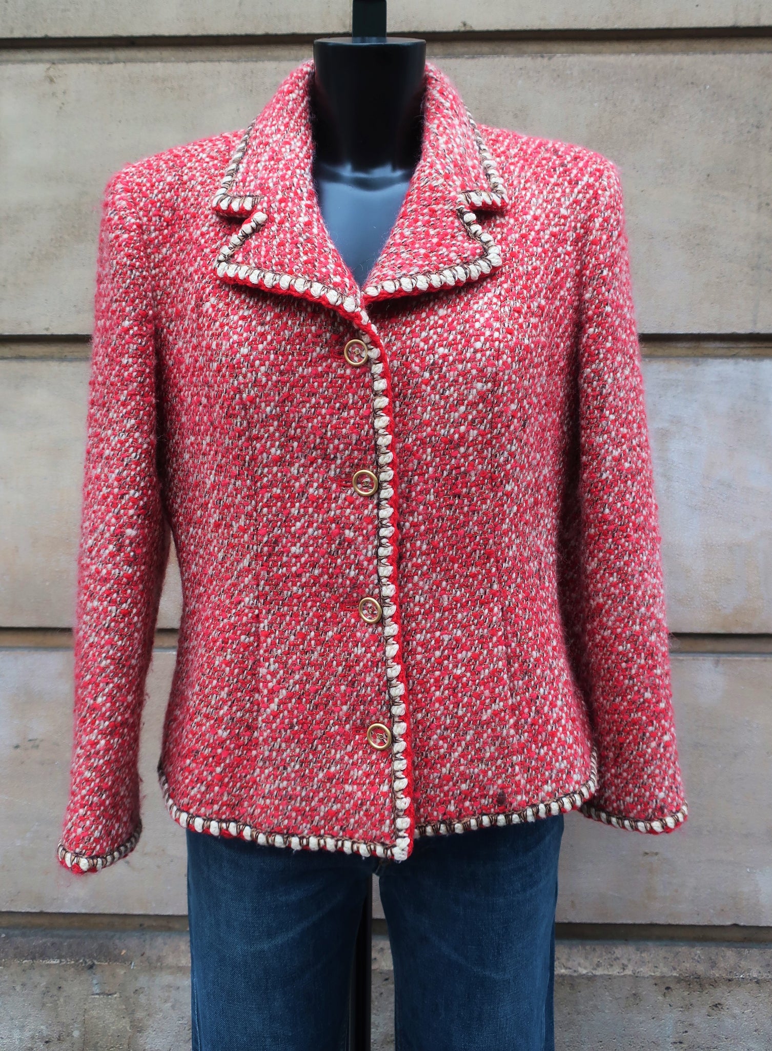 chanel red tweed jacket