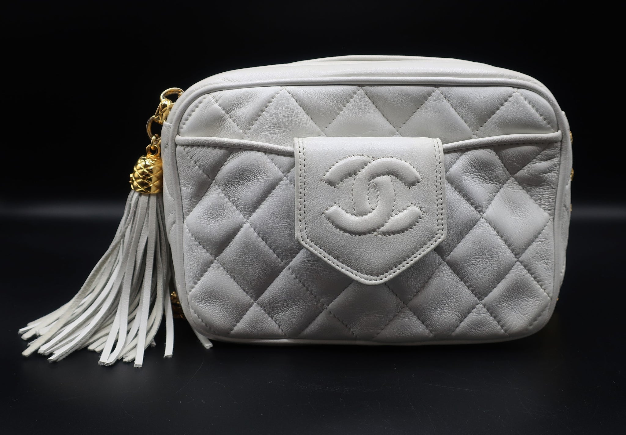 chanel white camera bag