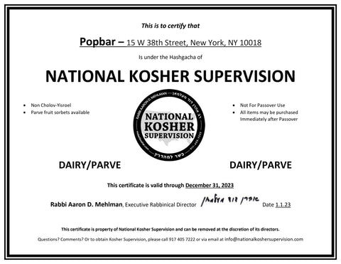 Popbar - National Kosher Supervision by Rabbi Aaron D.Melhman