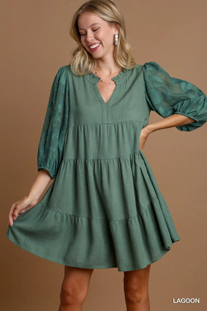 Umgee Floral Contrast Sleeve Tiered Dress - tūvi Brand