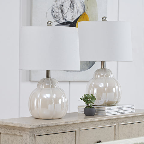 20.5in white ceramic table lamp set