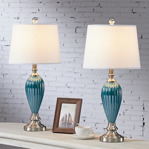 25in Glass Blue Table Lamp Set of 2