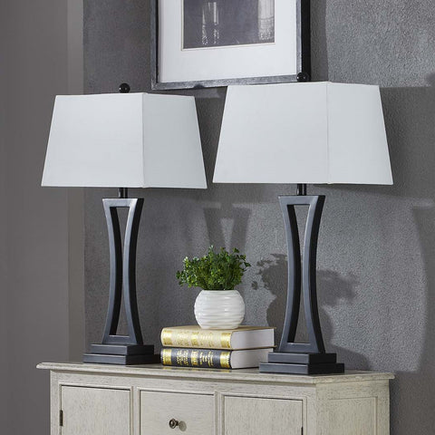 30.75in Black Farmhouse Table Lamp Set