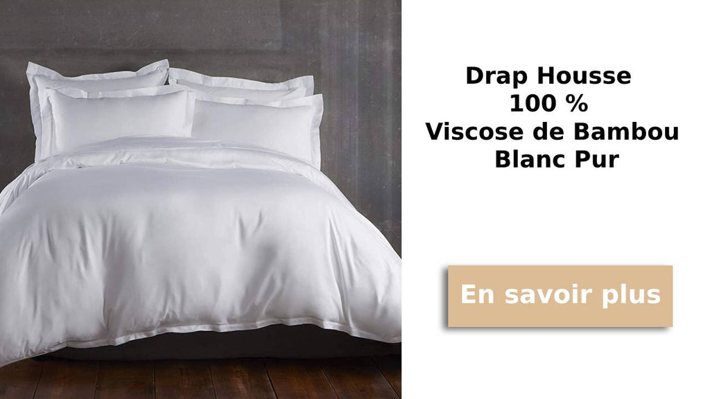 Drap Housse en Bambou, 100 % Viscose de Bambou., Blanc Pur,