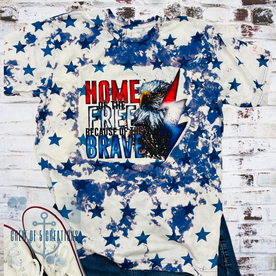 MEDIUM Home of the Free, Because of the Brave Custom Star Bleached Tee