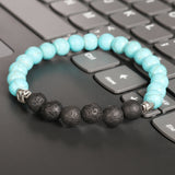 Natural Genuine Turquoise Beads Bracelet, Lava Stone Bracelet With Silver Elephant Charm Bracelet, Beaded Bracelet, Healing Stones