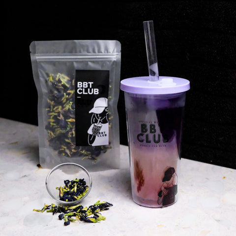 Strawberry Popping Pearls with Lychee Fruit Tea and Butterfly Pea