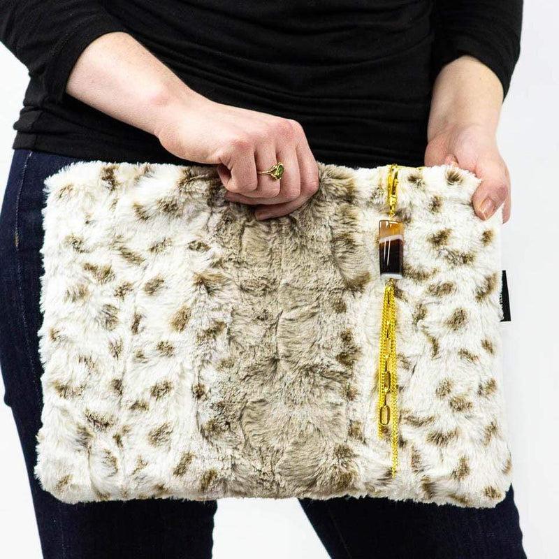 Wilderspin Scarves Faux Fur Clutch and Cross Body Bag Snow Leopard Faux Fur Clutch