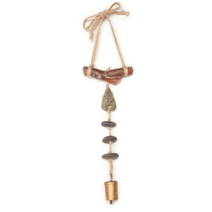 Wind Chime with large Hematite Stone and Vintage Bell
