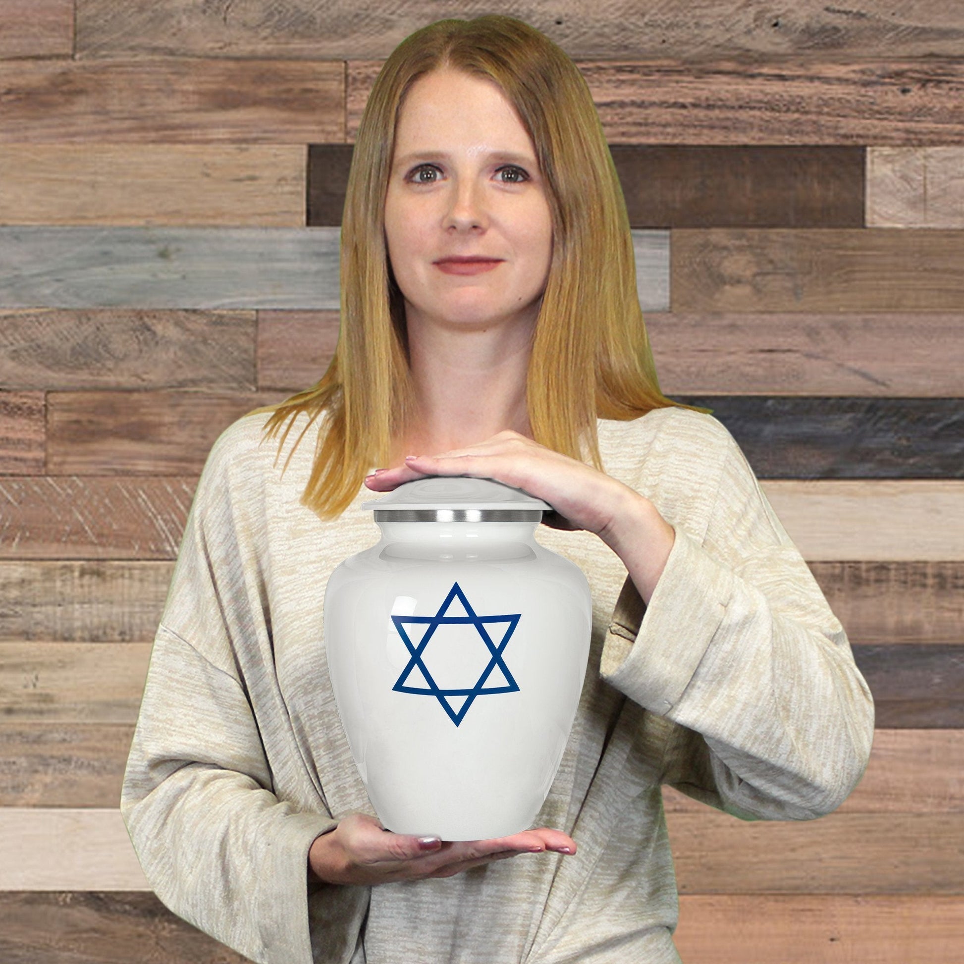 Star of David Jewish Urn for Human Ashes - with Velvet Bag