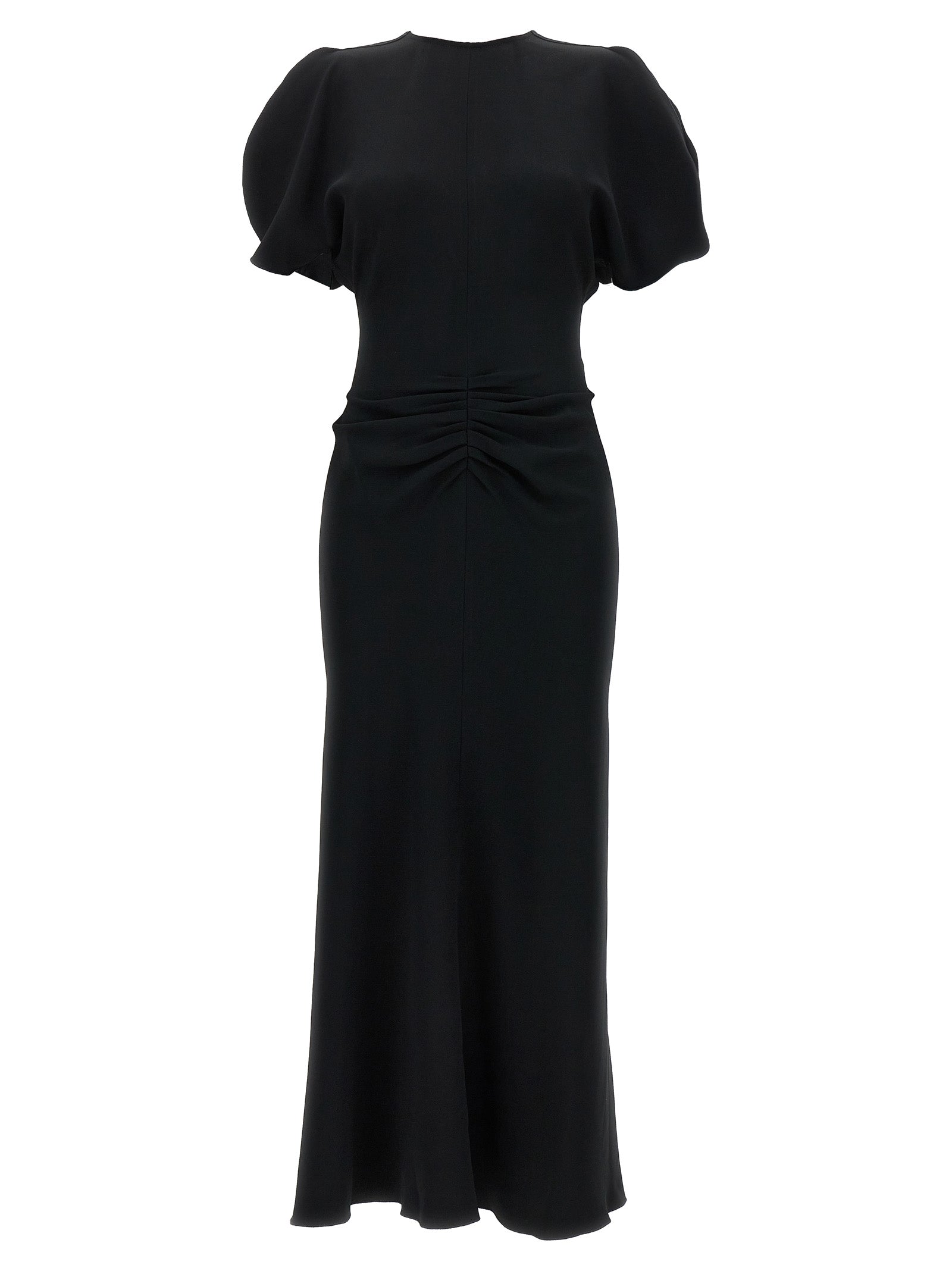 victoria beckham-gathered waist midi abiti nero-donna