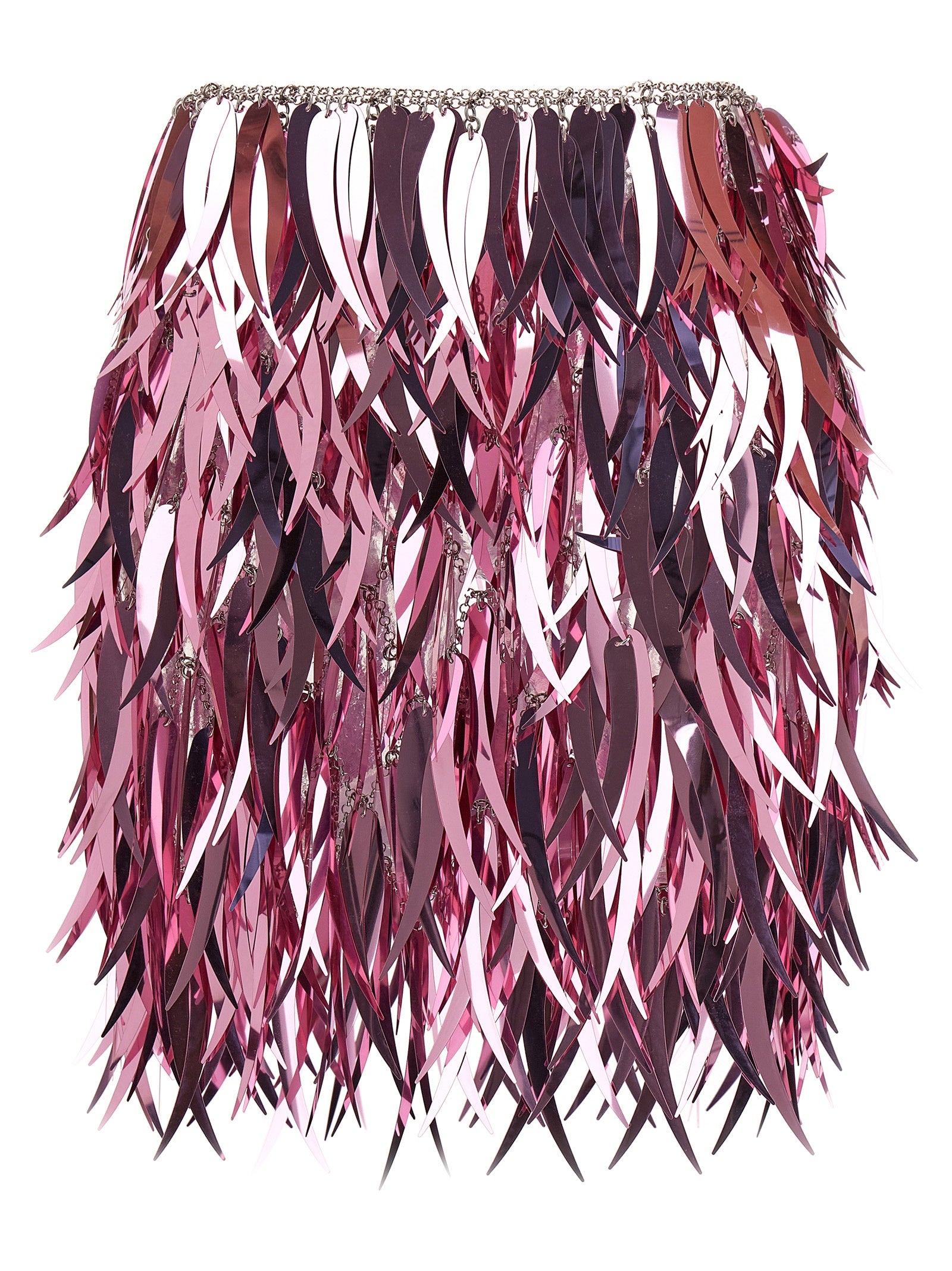 paco rabanne-metallic feather skirt gonne rosa-donna