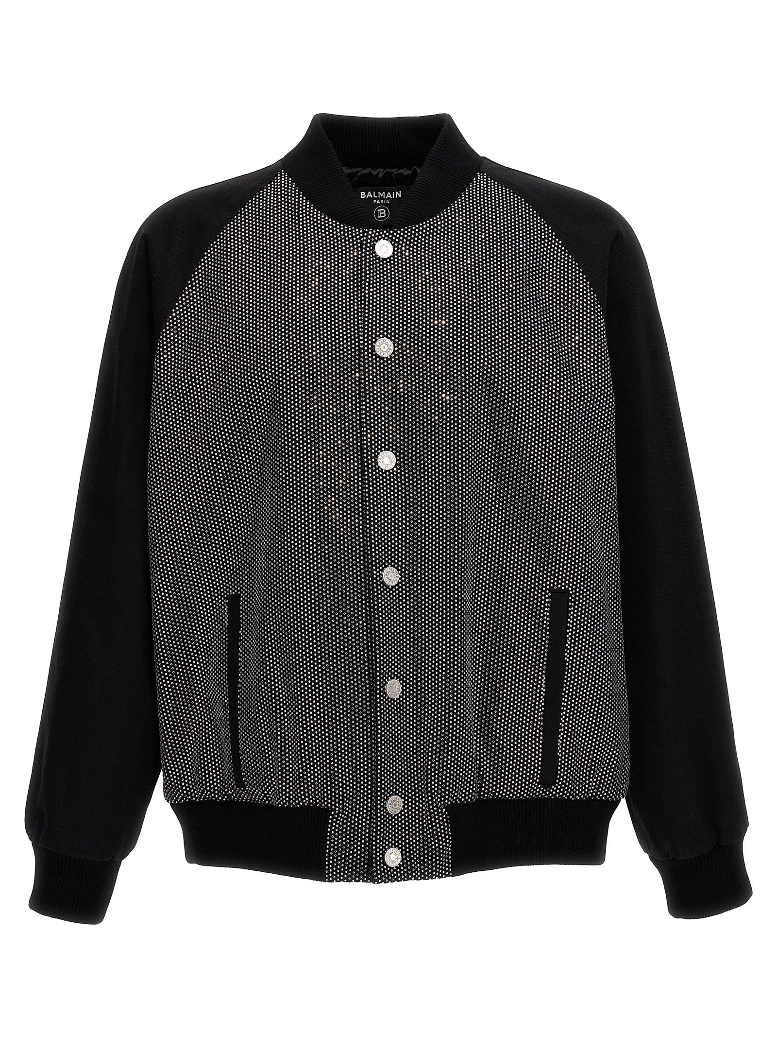 balmain-rhinestone bomber jacket giacche nero-uomo