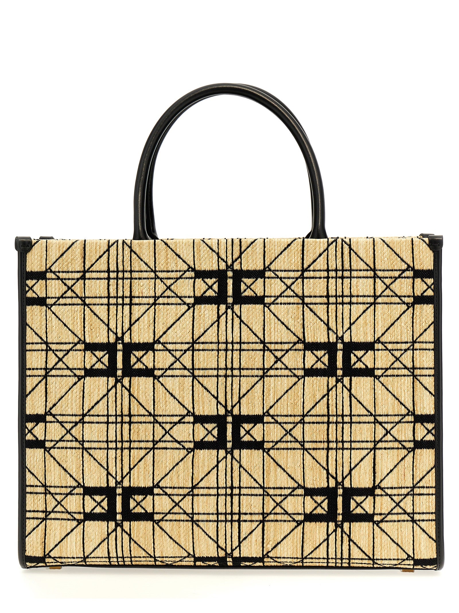 Elisabetta Franchi-Logo Jacquard Shopping Bag Tote Nero-Donna