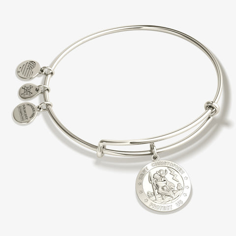 Saint Christopher Protect Us silver charm bangle bracelet