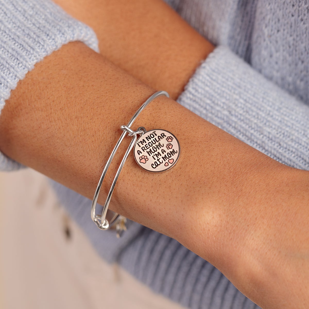 I'm A Cat Mom Charm Bangle Bracelet 