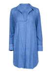 V-neck Short Long Sleeves Collared Linen Summer Beach Dress/Cover Up/Tunic