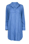 V-neck Summer Collared Linen Long Sleeves Short Beach Dress/Cover Up/Tunic