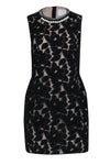 Sheath Floral Print Hidden Back Zipper Crew Neck Sheath Dress With Pearls