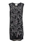 Sleeveless Cocktail Short Geometric Print Sequined Round Neck Dress