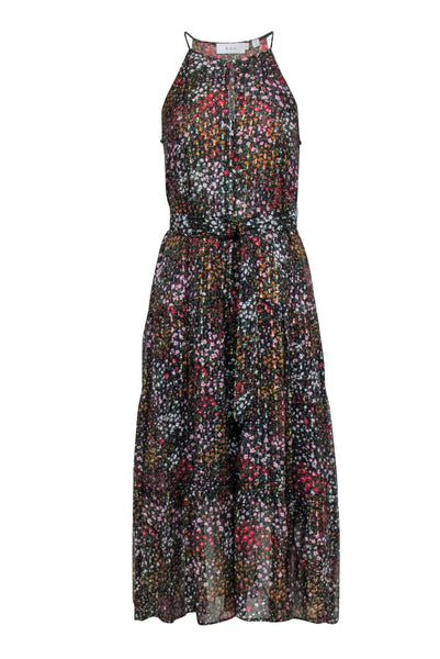 Tall V-neck Sleeveless Belted Floral Print Party Dress