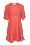 V-neck Short Sleeves Sleeves Silk Summer Pocketed Slit Dress