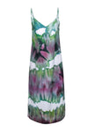 V-neck Viscose Hidden Side Zipper Slit Sleeveless Spaghetti Strap General Print Evening Dress/Slip Dress/Midi Dress