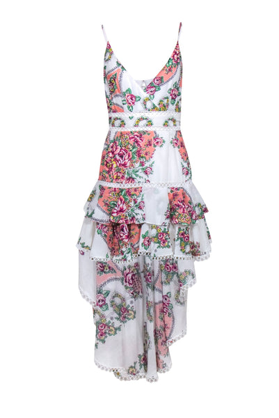 Sleeveless Faux Wrap Hidden Back Zipper High-Low-Hem Floral Print Dress