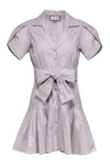 Summer Striped Print Short Button Front Pleated Short Sleeves Sleeves Tie Waist Waistline Dress
