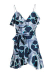 Sleeveless Summer General Print Silk Short Wrap Dress With Ruffles