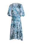 V-neck Wrap Plunging Neck Tie Dye Print Maxi Dress With Ruffles