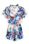 Floral Print Cotton Short Sleeves Sleeves Summer Drawstring Ruffle Trim Romper