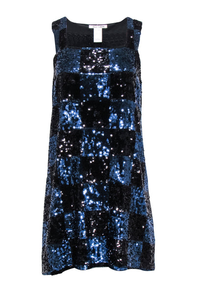 Tall Tall Short Square Neck Shift Checkered Print Sequined Sleeveless Evening Dress