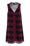 V-neck Back Zipper Floral Print Sleeveless Shift Dress