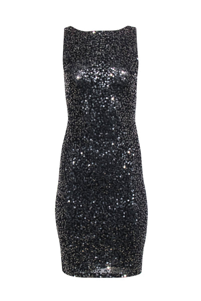 Sheath Mesh Sequined Hidden Back Zipper Bateau Neck Sleeveless Sheath Dress