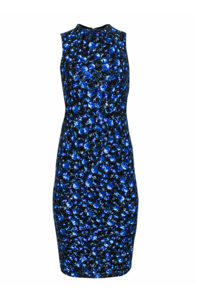 Sleeveless Sheath Cocktail Round Neck Mesh Sequined Beaded Back Zipper Sheath Dress/Midi Dress