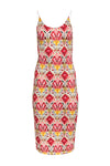 Back Zipper Vintage General Print Spaghetti Strap Midi Dress