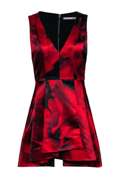 Sophisticated V-neck Floral Print Sleeveless Wrap Racerback Back Zipper Dress