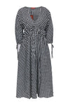 Sophisticated V-neck Tie Waist Waistline Drawstring Slit Checkered Gingham Print Maxi Dress